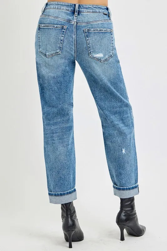RISEN Full Size High Rise Ankle Boyfriend Distressed Jeans Plus Size - Fashorio