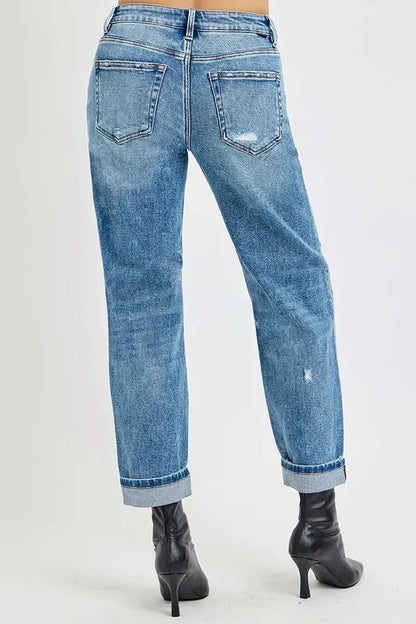 RISEN Full Size High Rise Ankle Boyfriend Distressed Jeans Plus Size - Fashorio