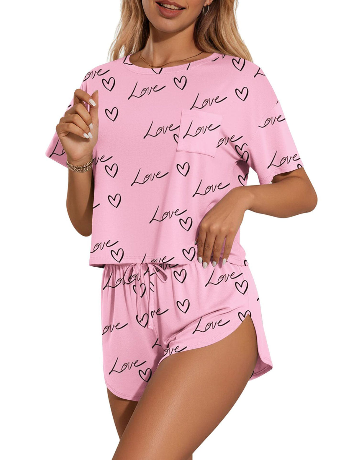 Printed two piece set drawstring shorts detail