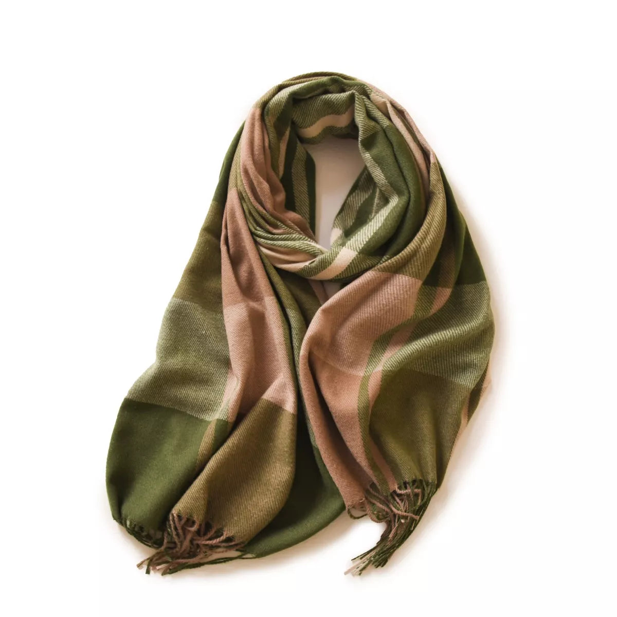 Full length view of the plaid fringe scarf