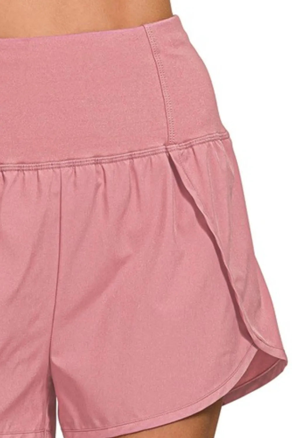 Zenana high waist zip pocket running shorts front view