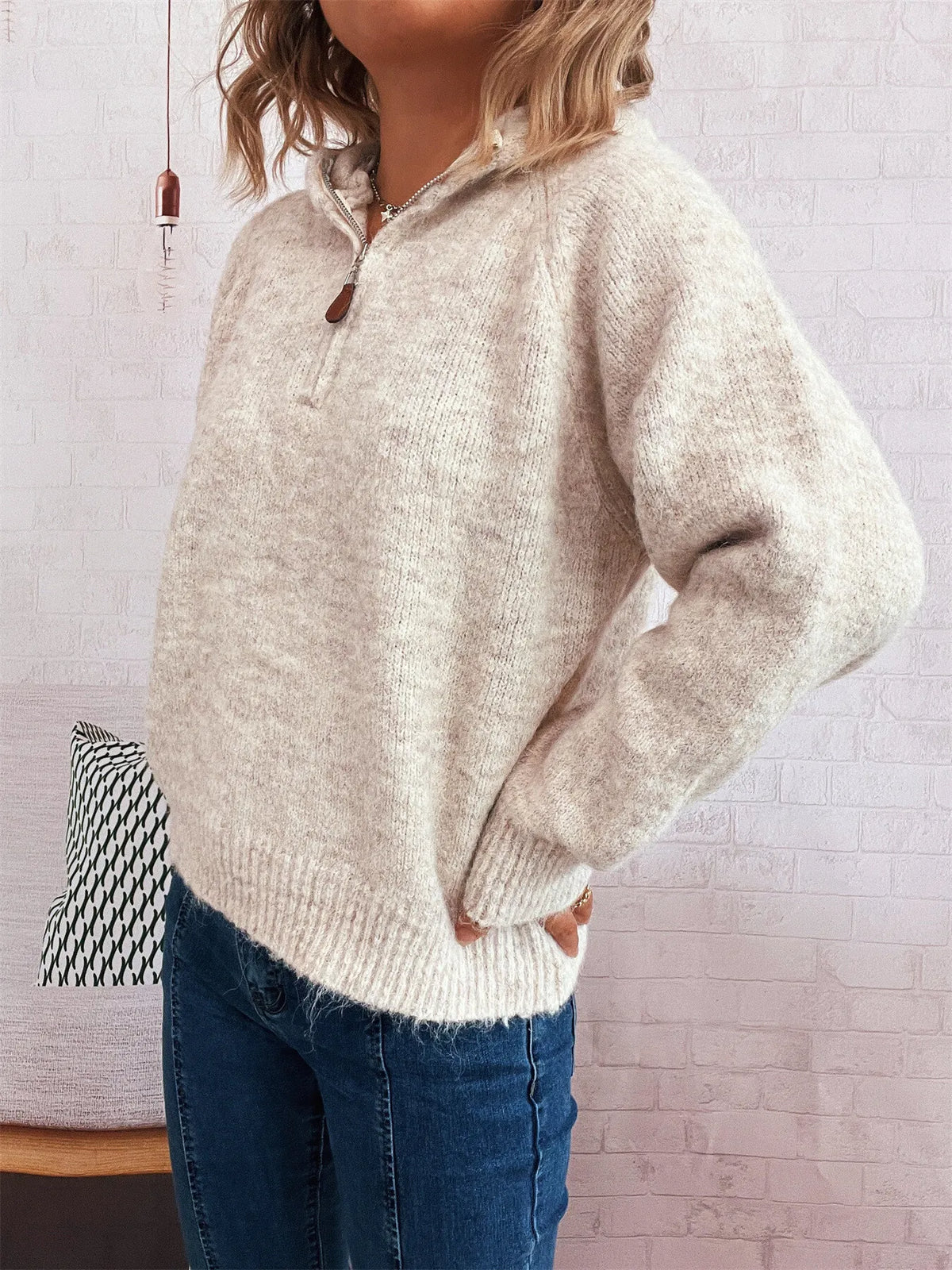One size knit sweater side view