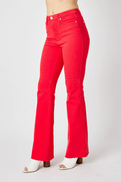Judy Blue Full Size Hw Tummy Control Garment Dyed Flare Jeans Plus Size - Fashorio