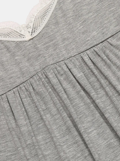 Lace Detail V-Neck Lounge Dress - Fashorio