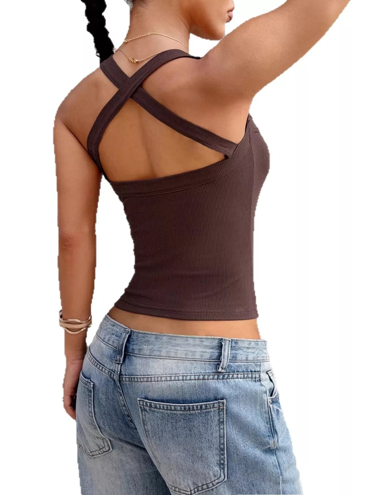 Ribbed cami shown in dark brown