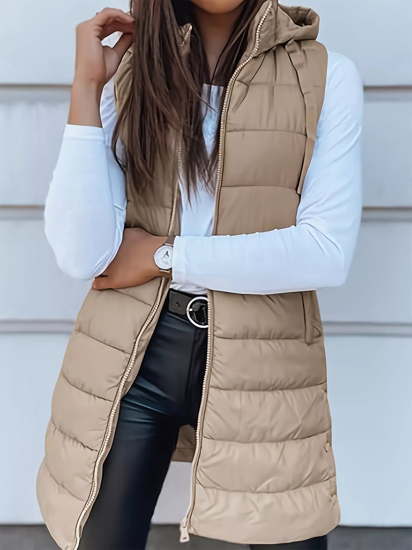 Zip Up Hooded Winter Coat Khaki - Fashorio