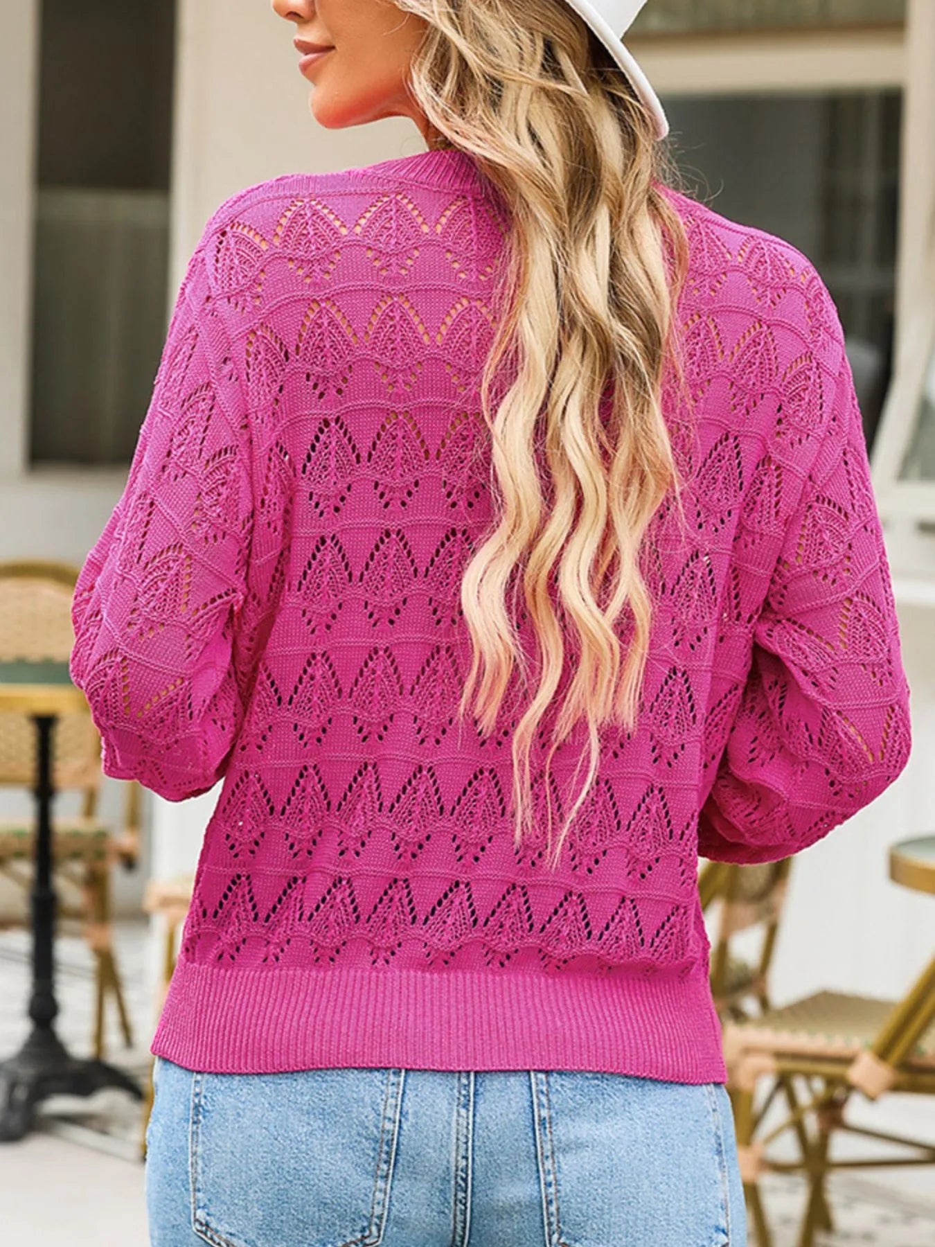 Openwork Button Up Cardigan - Fashorio