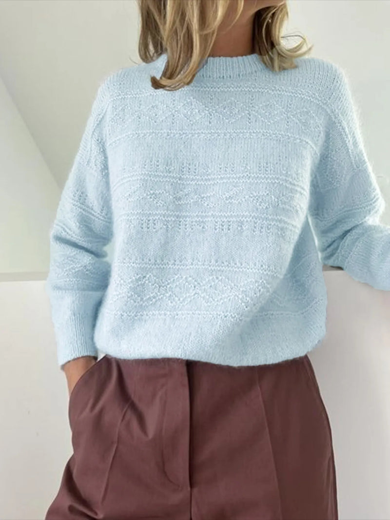 round neck long sleeve sweater front view