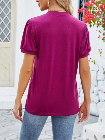 Notched Short Sleeve T-Shirt - Fashorio