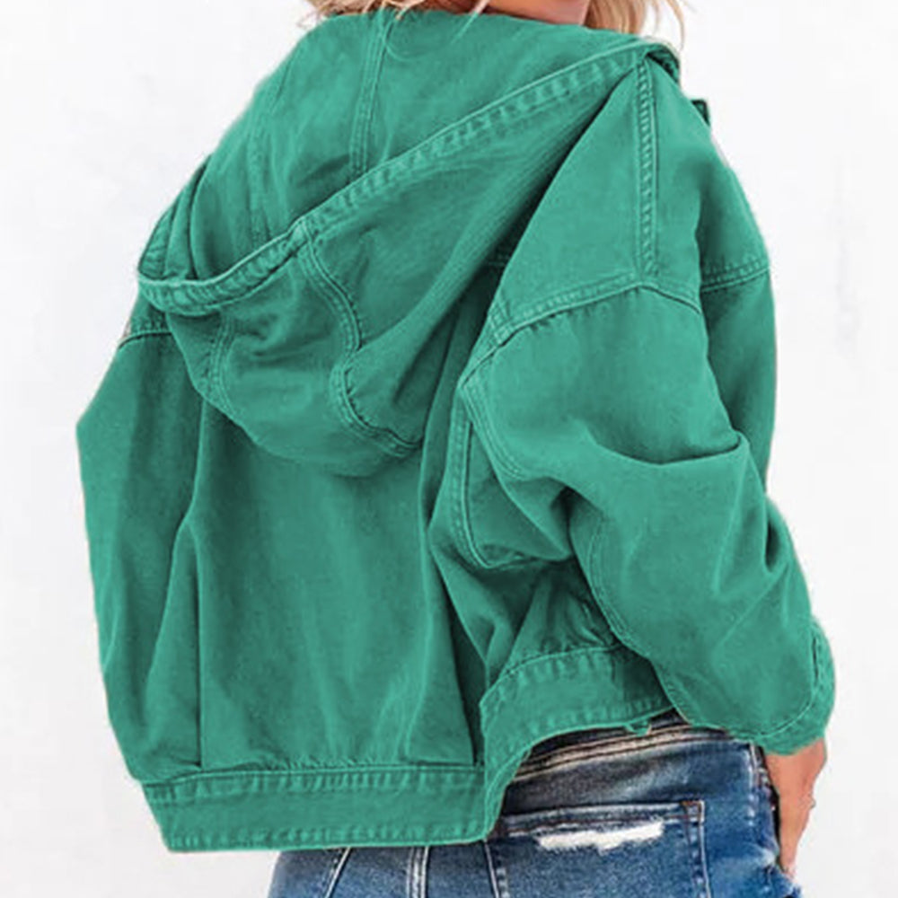 Hooded Dropped Shoulder Denim Jacket - Fashorio