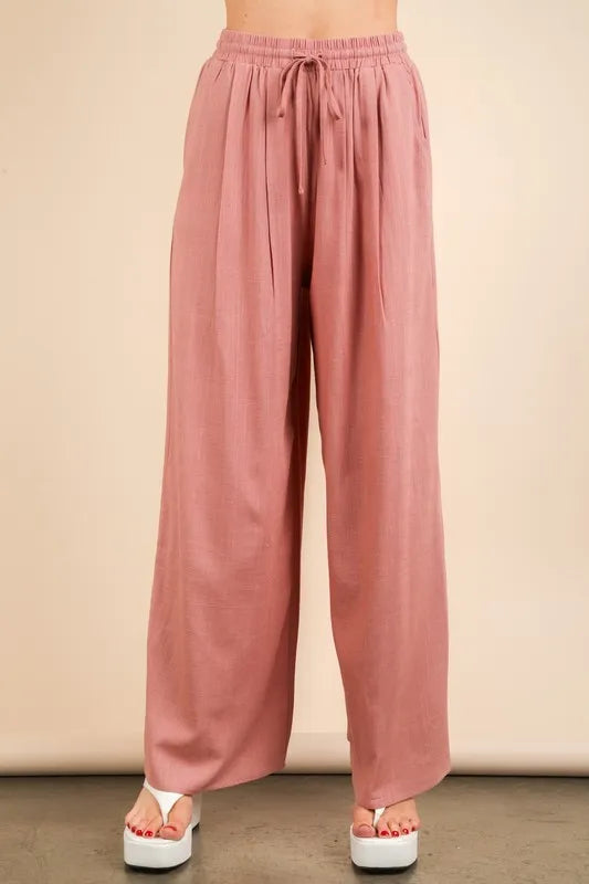 VERY J Solid Woven Top & Pants Set - Fashorio