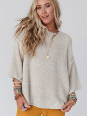 Aimee Knit Tops Apricot / S Round Neck Oversized Knit Top with Relaxed Fit