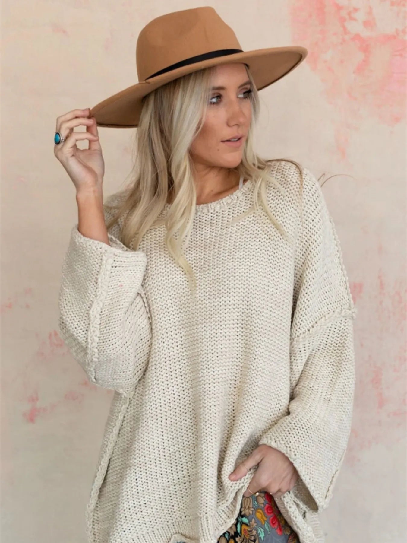 Aimee Knit Tops Round Neck Oversized Knit Top with Relaxed Fit