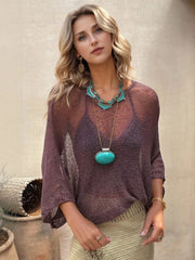 Aimee Mauve / S Round Neck Long Sleeve Cover-Up