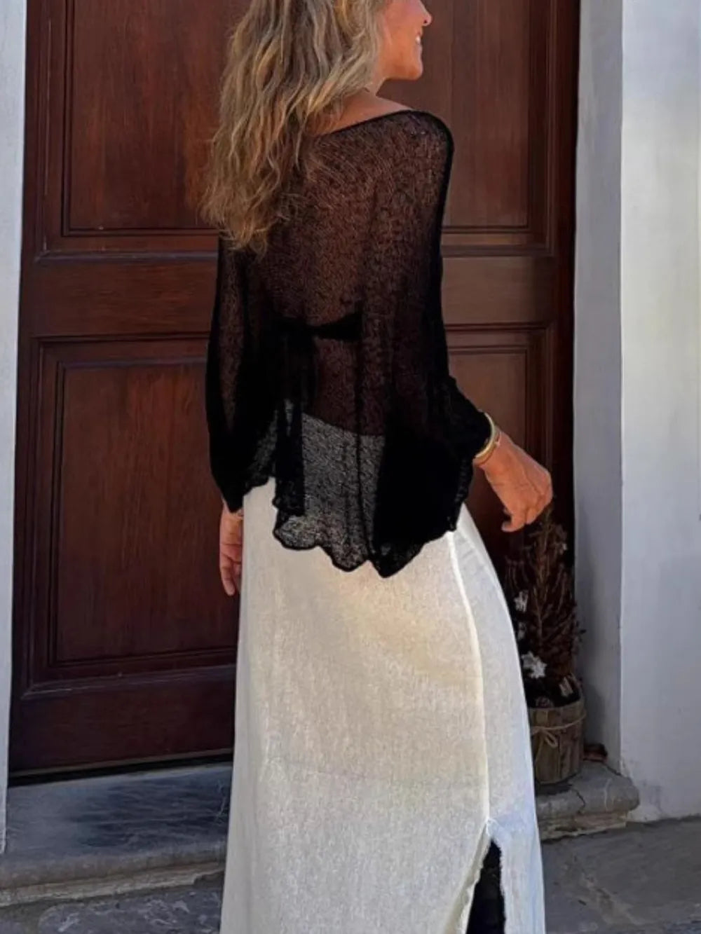 Aimee Round Neck Long Sleeve Cover-Up