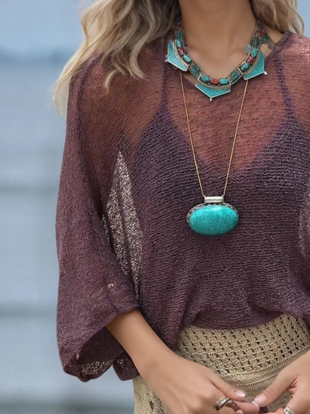 Aimee Round Neck Long Sleeve Cover-Up