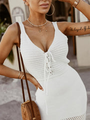 Aimee Sweater Dresses White / S Lace Up Sleeveless Sweater Dress