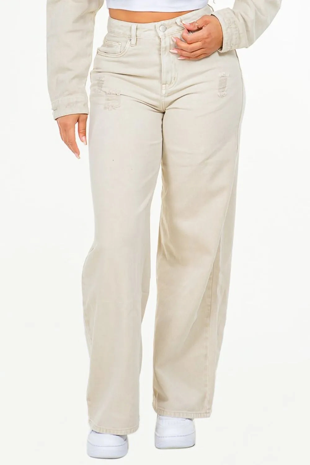 American Bazi Jeans American Bazi High Waist Distressed Wide Leg Jeans