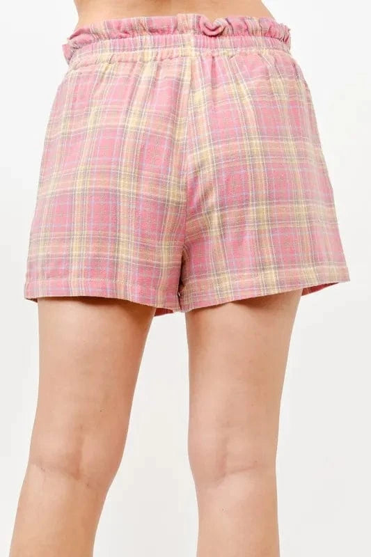 And The Why And The Why Plaid Print Smocked Detail Casual Shorts