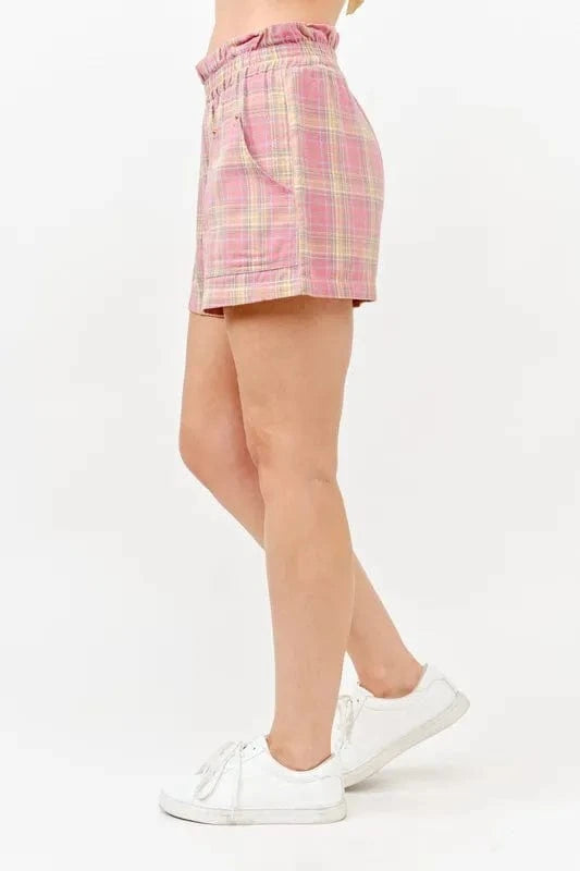 And The Why And The Why Plaid Print Smocked Detail Casual Shorts