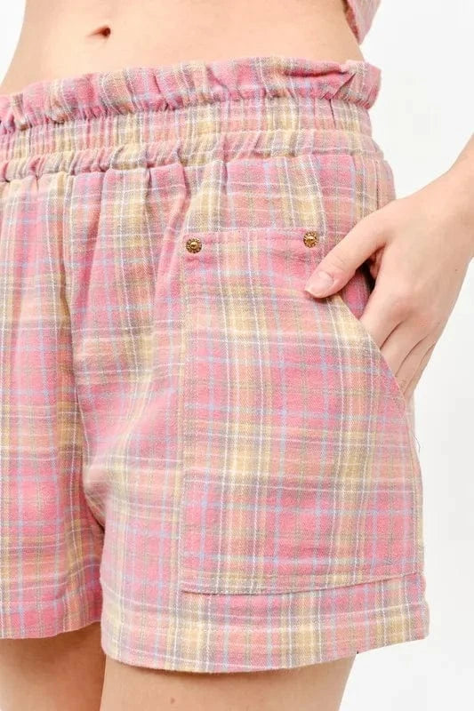 And The Why And The Why Plaid Print Smocked Detail Casual Shorts