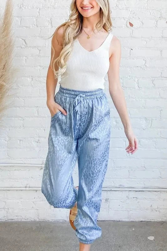 And The Why And The Why Satin Leopard Print Joggers