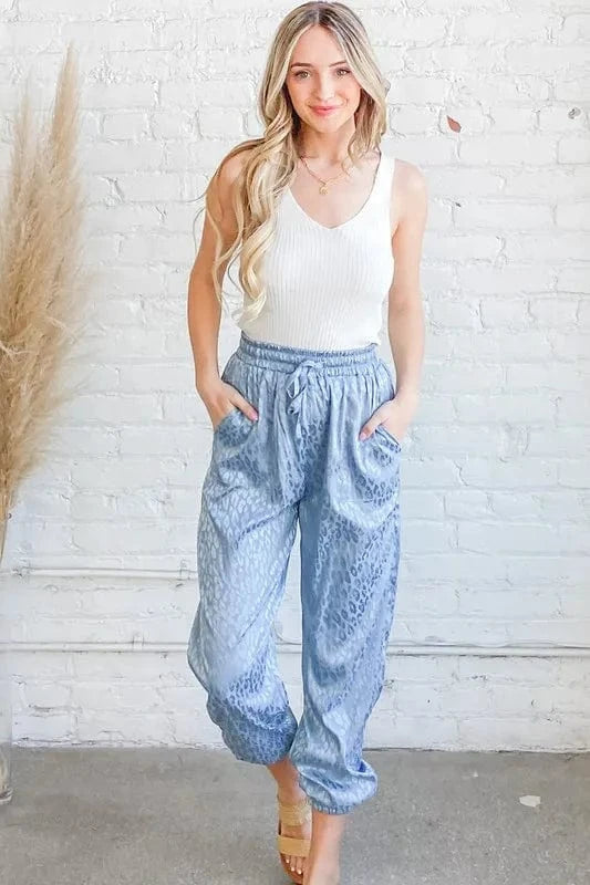 And The Why And The Why Satin Leopard Print Joggers