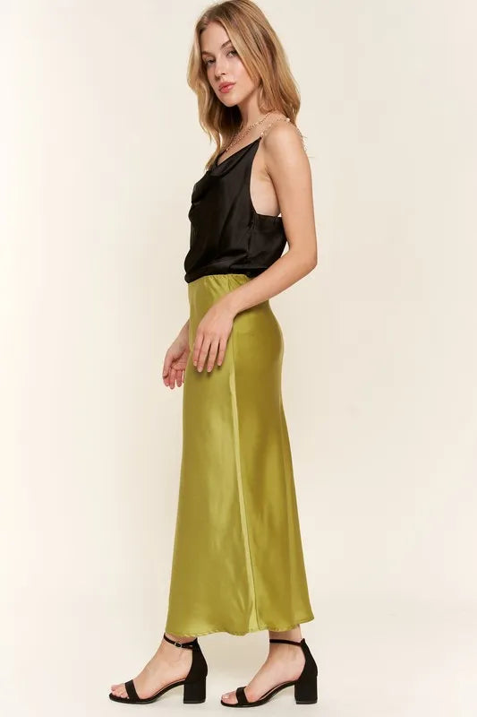 And The Why And The Why Satin Midi Skirt