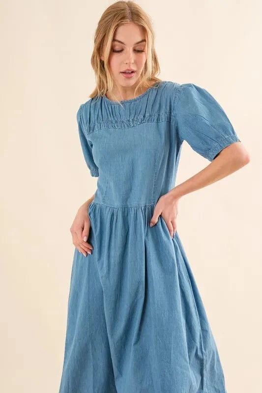 And The Why dresses And The Why Full Size Washed Chambray Midi Dress Plus Size