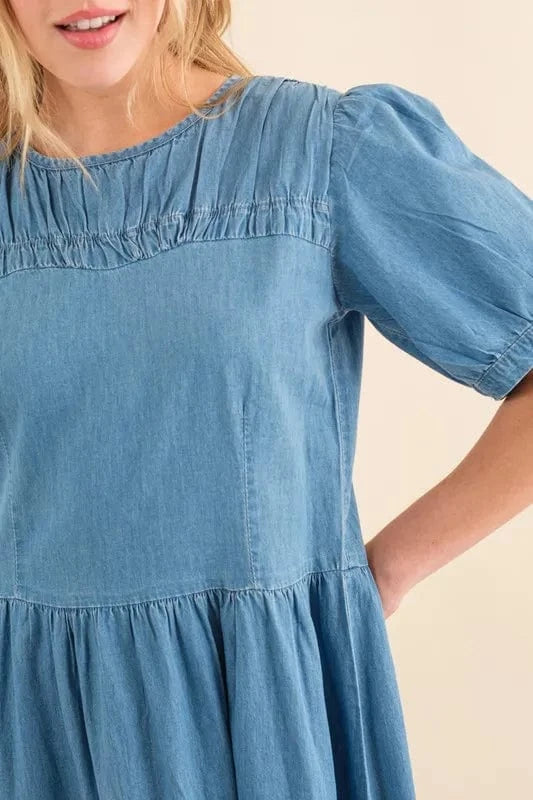 And The Why dresses And The Why Full Size Washed Chambray Midi Dress Plus Size