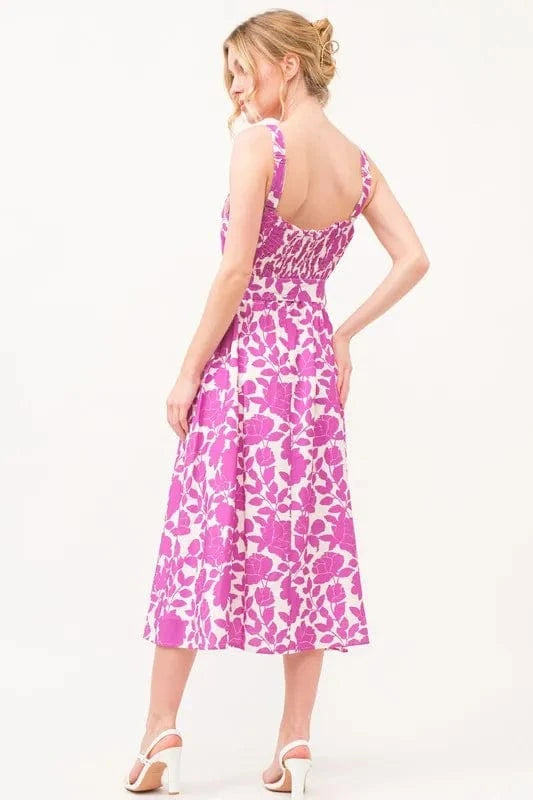 And The Why dresses And The Why Square Neck Belted Floral Printed Midi Dress