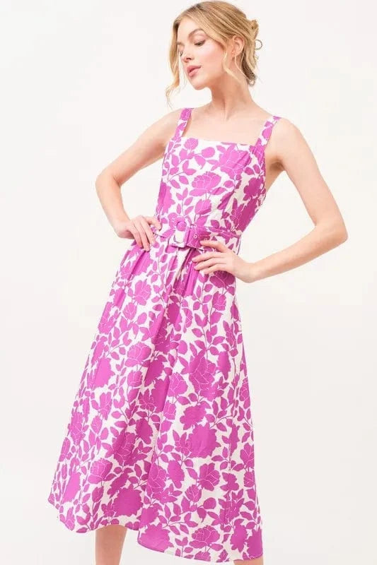 And The Why dresses And The Why Square Neck Belted Floral Printed Midi Dress