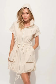 And The Why Mini Dresses And The Why Short Sleeve String Details Hooded Mini Dress
