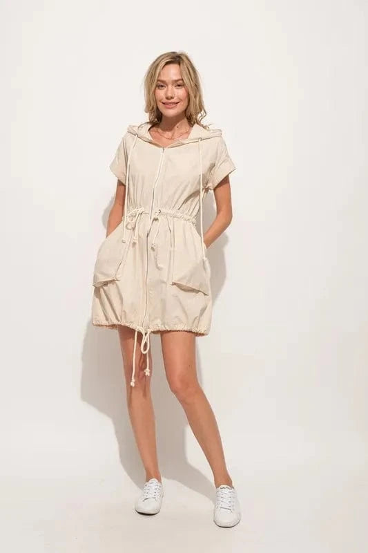 And The Why Mini Dresses And The Why Short Sleeve String Details Hooded Mini Dress