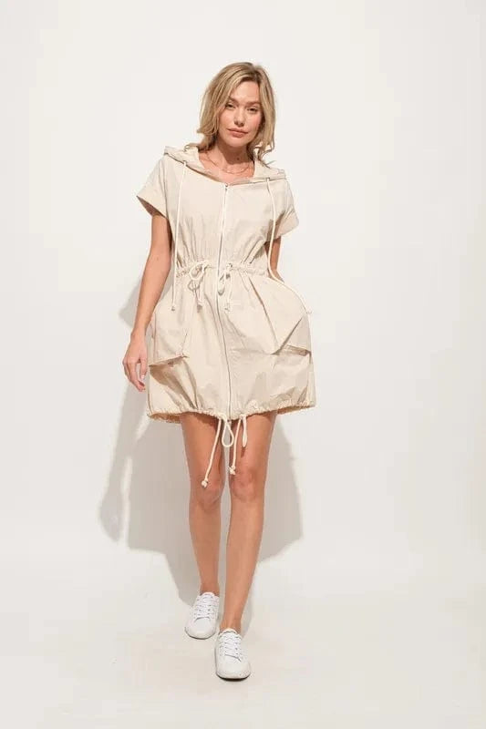 And The Why Mini Dresses And The Why Short Sleeve String Details Hooded Mini Dress