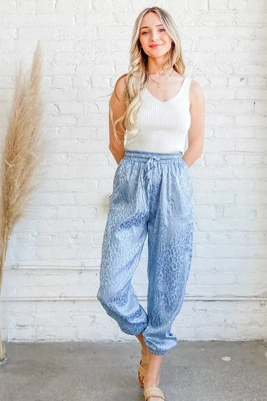 And The Why PALE BLUE / S And The Why Satin Leopard Print Joggers