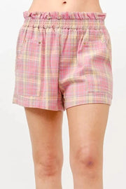 And The Why PINK / S And The Why Plaid Print Smocked Detail Casual Shorts