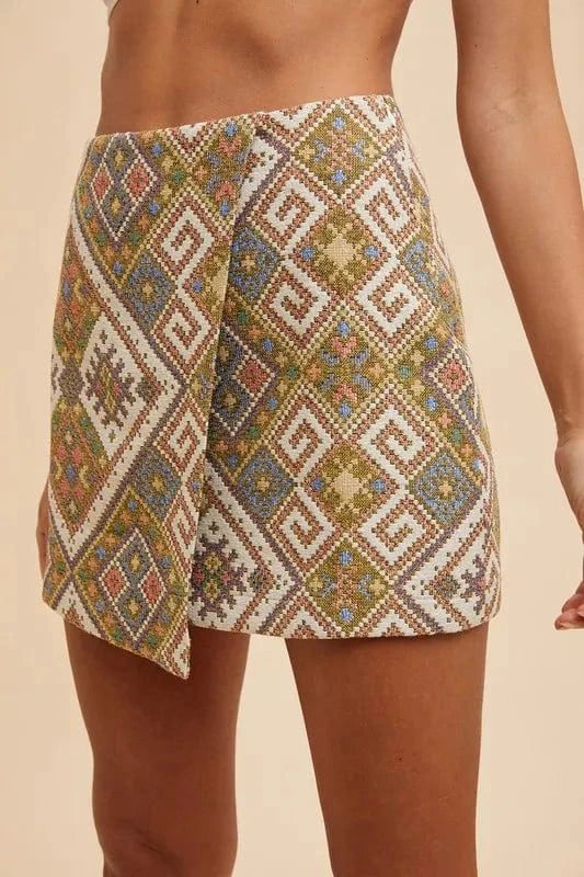 Annie Wear Annie Wear Ethic Woven Jacquard Wrap Mini Skirt