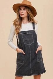 Annie Wear Black / S Annie Wear Wide Strap Denim Overall Dress with Pockets