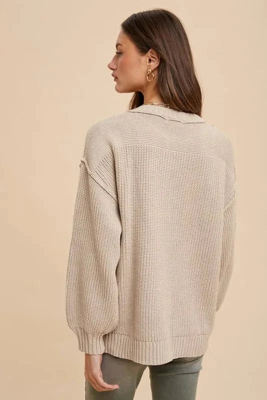 Annie Wear Sweater Dresses Annie Wear Half Button Ribbed Hem Sweater