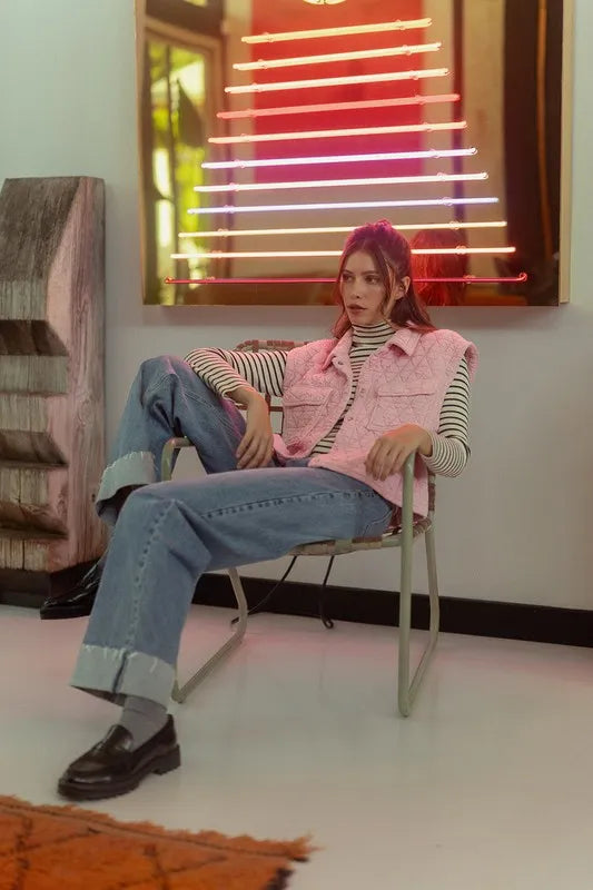 Annie Wear Vests Annie Wear Texture Quilted Snap Down Vest Coat