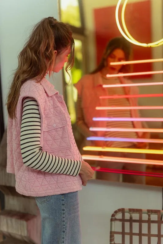 Annie Wear Vests Annie Wear Texture Quilted Snap Down Vest Coat