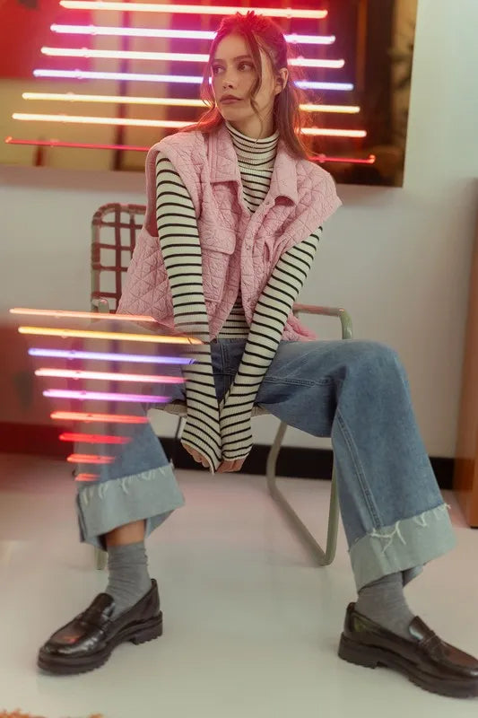 Annie Wear Vests Annie Wear Texture Quilted Snap Down Vest Coat