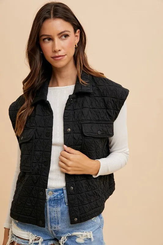 Annie Wear Vests Annie Wear Texture Quilted Snap Down Vest Coat