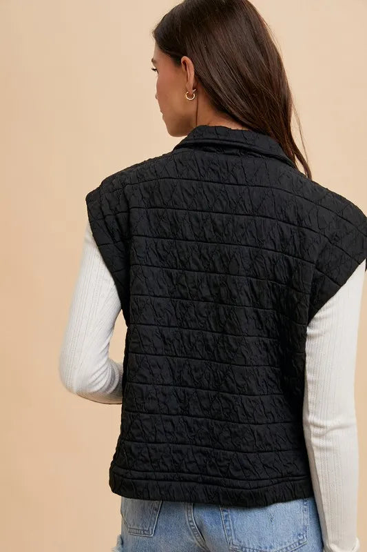 Annie Wear Vests Annie Wear Texture Quilted Snap Down Vest Coat
