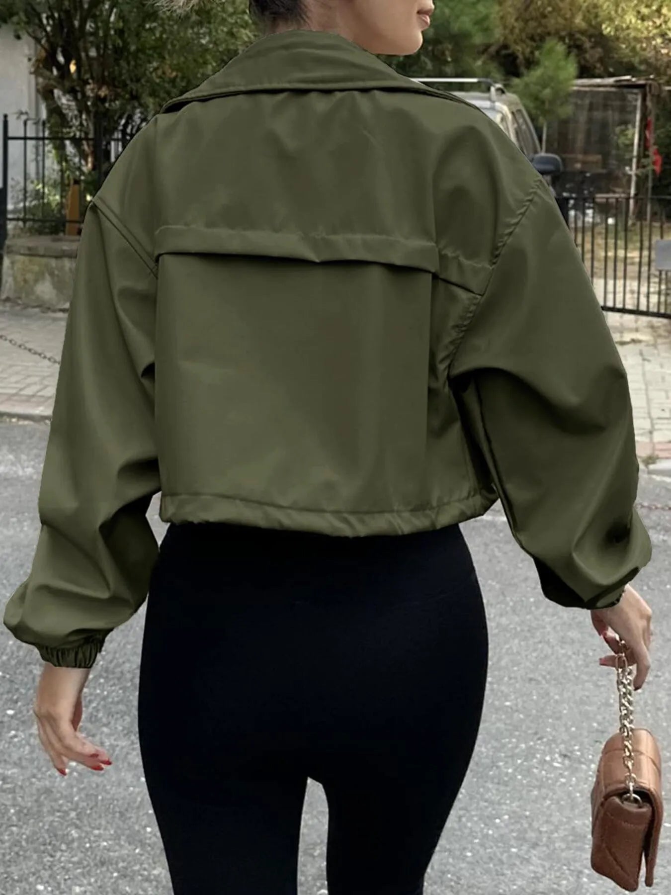 Ash Memory Drawstring Hem Zip Up Jacket