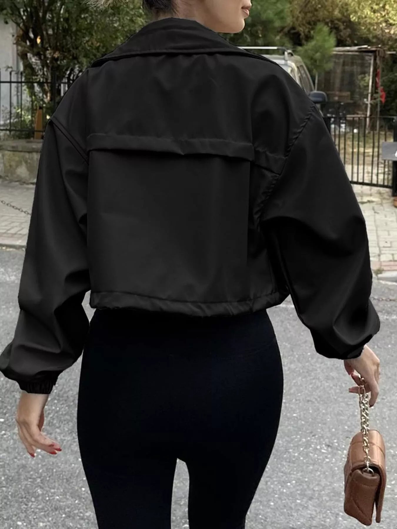 Ash Memory Drawstring Hem Zip Up Jacket