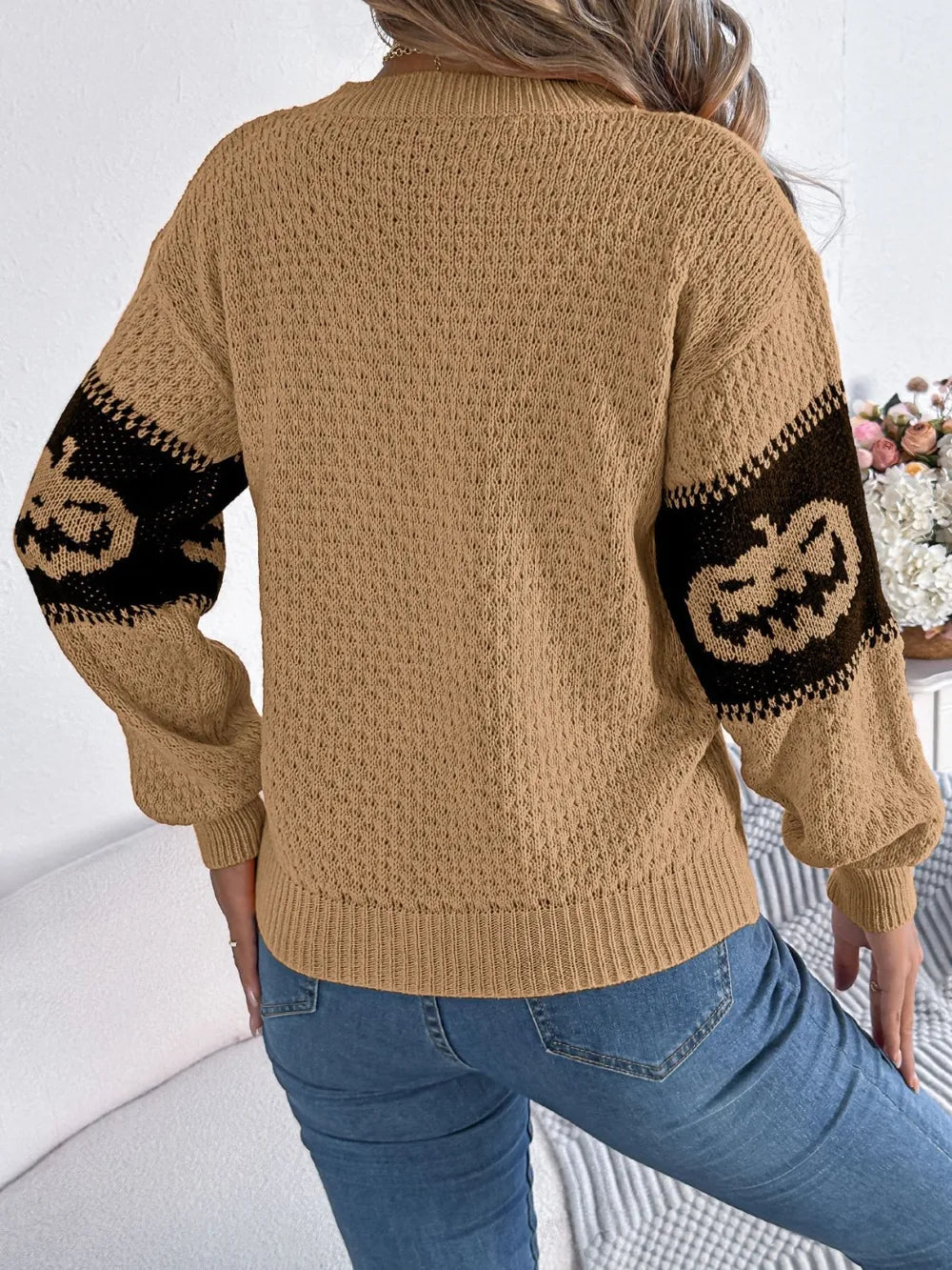B.J.S Pumpkin Round Neck Long Sleeve Sweater