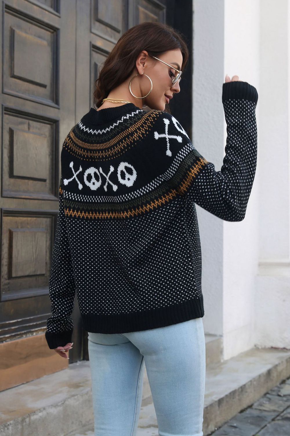 B&S Ghost Pattern Round Neck Long Sleeve Sweater