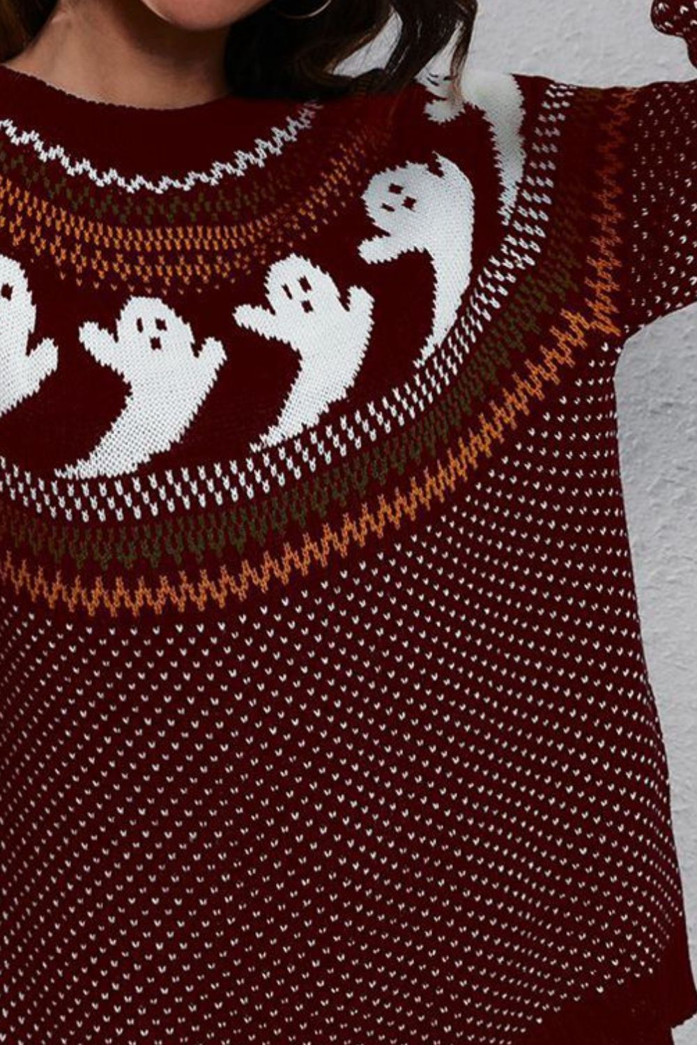 B&S Ghost Pattern Round Neck Long Sleeve Sweater